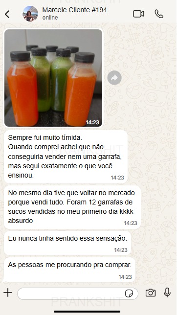 Marcele — resultado vendendo sucos