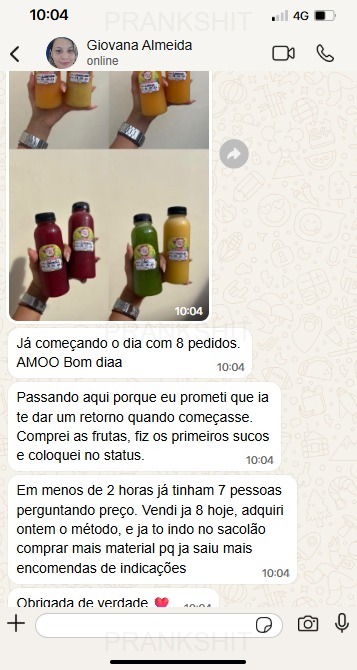 Giovana — resultado vendendo sucos